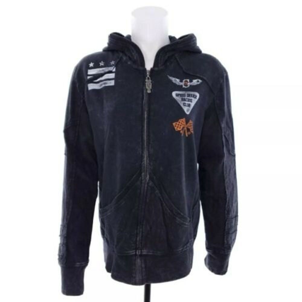 Rebel Spirit Womens Small Distressed Black Gray Full Zip Long Sleeve Jacket